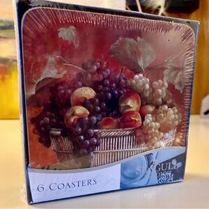 Seagull Coasters with Fruit Design Vintage Antique Fruit Painting Coasters Cork